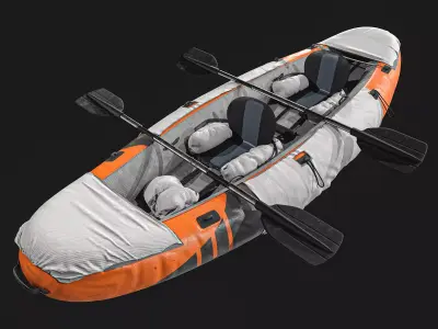 Can-Kayak-And-Paddles orange and raft 3D model