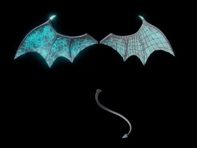 Demon Cyber Wings and Tail Low-Poly Low-poly 3D model