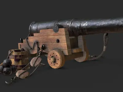 Old Naval Cannon - Wood Low-poly 3D model