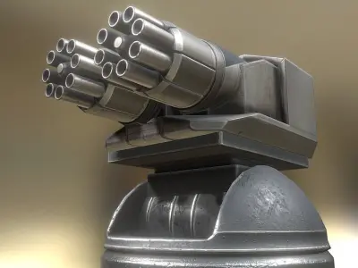 Futuristic Gatling Gun Tower Animated Low-poly 3D model
