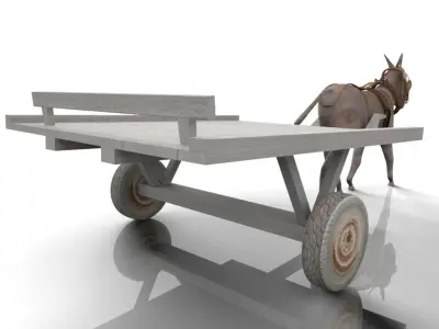 3d Donkey with cart Low-poly 3D model