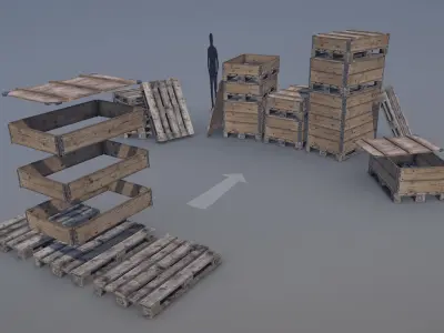 Cargo Wood Pallets Collars Cover EUR EPAL vr-3 Low-poly 3D model