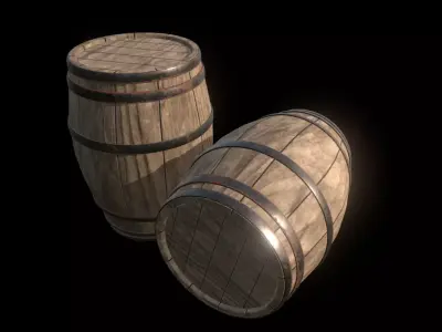 Barrel Game ready two wooden barrels Low-poly 3D model