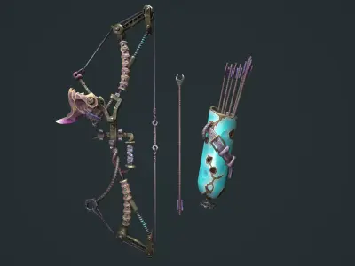 Desert bow quiver arrow Low-poly 3D model
