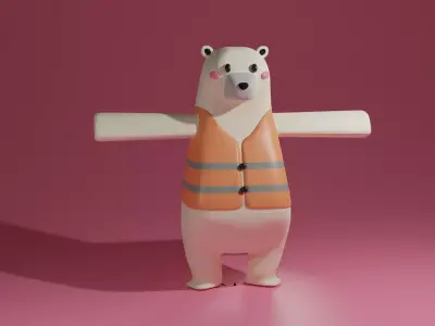 Low Poly Polar Bear with a life jacket Low-poly 3D model