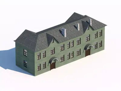 Wooden vintage residential building with arched entrances 3D model