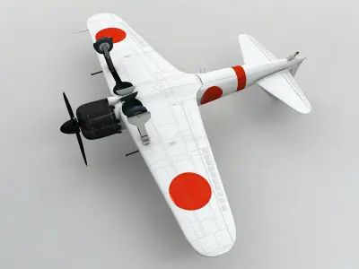 A6M5 Zero Aircraft White Low-poly 3D model