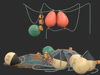 Fishing Buoys and Nets Low-poly 3D model