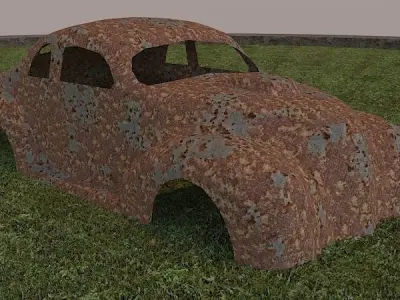VEHICLE old rusted car in grass Free low-poly 3D model