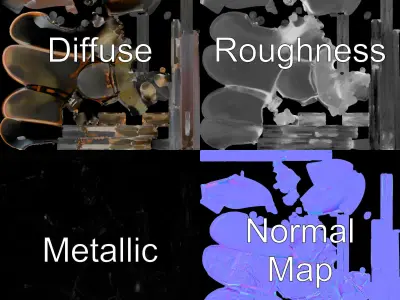 Mechanical Insect Model Pack with Textured Metallic Surface Low-poly 3D model