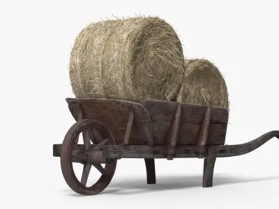 Wooden Wheelbarrow with Hay Bales Brown 3D model