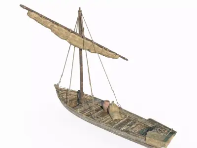 Ancient small sailboats and fishing boats 3D model