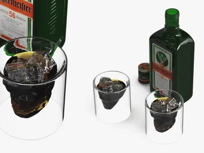 Jagermeister Liquor Bottle with Skull Shots 3D model