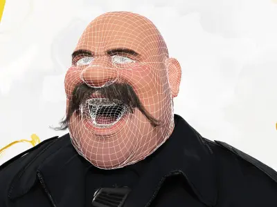 Stylized Cartoon Police Chief Rigged Fat Cop Low-poly 3D model