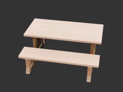 Wooden Farmhouse Table Set Low-poly 3D model