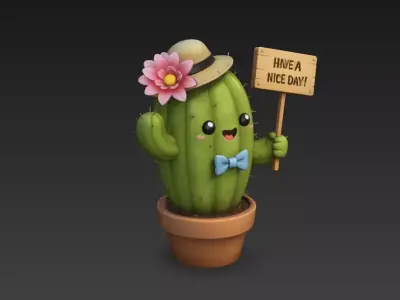 Cute Cartoon Cactus in Pot 3D Model - High Fidelity PBR 4K 3D model
