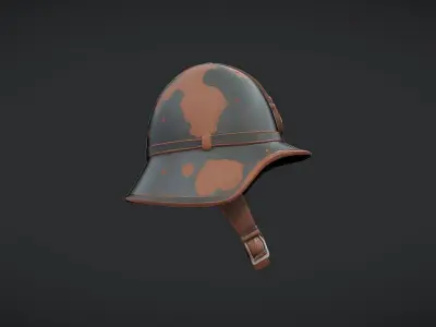 old military helmet with chin strap 3D model