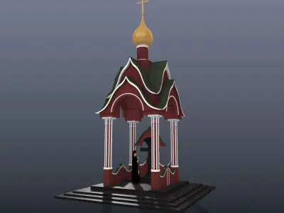 Chapel church with roof Low-poly 3D model