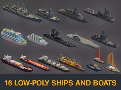Ships and Boats Low-poly 3D model