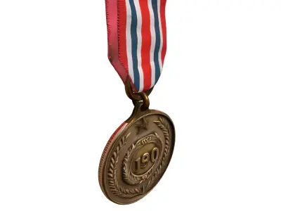 Vintage Military Commemorative Medal with Ribbon Low-poly 3D model