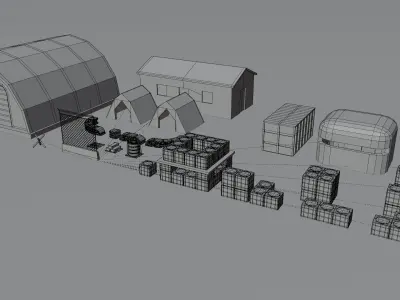 Low poly military base collection 3D model