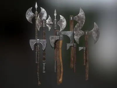 Medieval Weapons Axe Collection-01 Low-poly 3D model