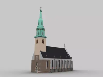 Church lowpoly with spire Low-poly 3D model