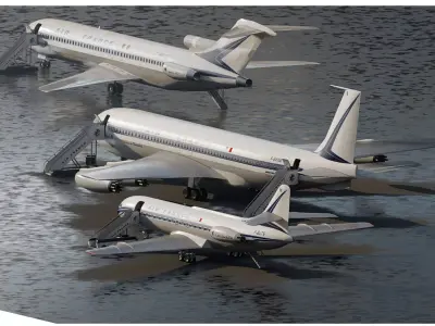 AIR FRANCE 1960s Boeing 707-300 Boeing 727-200 and Caravelle 3D model