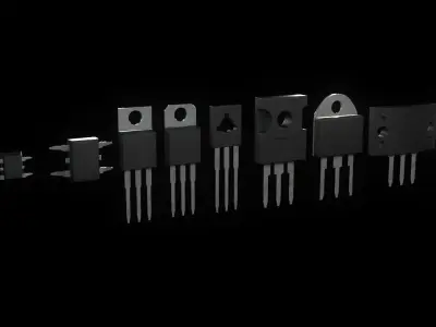 Transistors four electronic components Low-poly 3D model