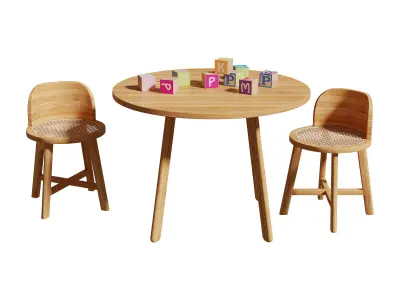 Kathyscove Quinns Junior Round Activity Wood Table Chairs Set 3D model