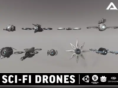 Sci-Fi Combat Drones Pack Low-poly 3D model