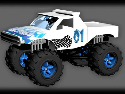 Monster Truck blue and white Free 3D model