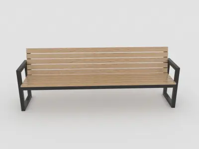 Modern Outdoor Bench steel and wood Low-poly 3D model