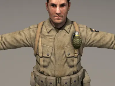 American Soldier and Thompson Low-poly 3D model