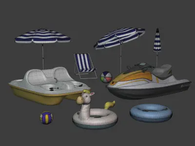 Summer Pack -- Umbrella Chair Jet-ski Pedal Boat Swim Ring Ball 3D model