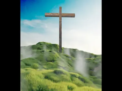 A Cross on a grassy hill 3D model