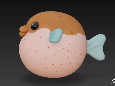 Cartoon Plush Pufferfish Low-poly 3D model