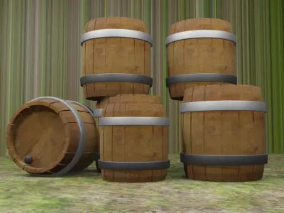 3D Barrel wooden barrels on grass Free low-poly 3D model