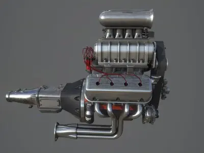 Hemi gasser V8 engine Low-poly 3D model