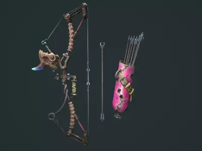 Desert bow quiver arrow Low-poly 3D model