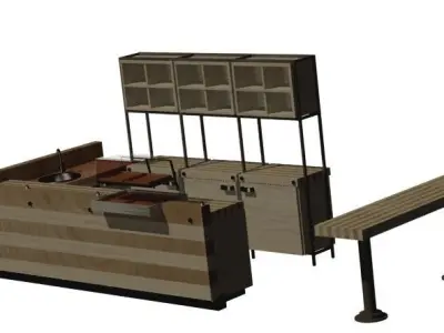 bar-furniture kitchen with sink and counter top Low-poly 3D model