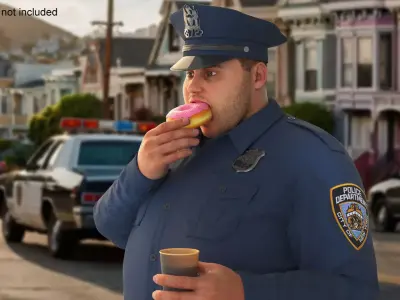 Fat NYPD Cop with Coffee and Donut Fur 3D model