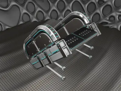 Sci-Fi Stairs - 29- Silver Blue Neon Light Version Low-poly 3D model