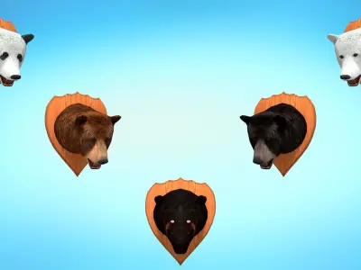 5 in 1 Realistic Bear Pack Low-poly 3D model