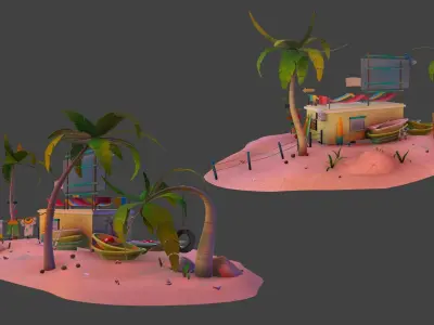 Beach house Low-poly 3D model