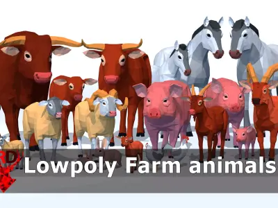 LowPoly Farm Animals pack Low-poly 3D model