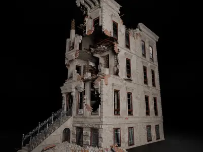 DESTROYED OLD BUILDING POST APOCALYPSE 003 Low-poly 3D model