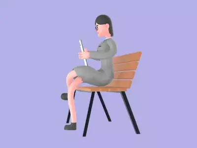 Stylized 3D Female Journalist Character - Outdoor Tablet Pose 3D model
