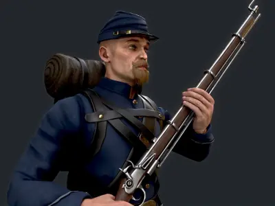 Soldier 1 A pose Low poly character redy for game Low-poly 3D model