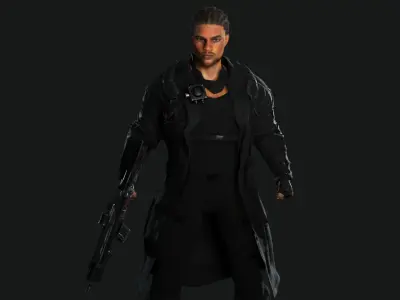 AAA 3D REALISTIC BRAIDED BLACK MAN CHARACTER-GUN SHOOTER SNIPER Low-poly 3D model